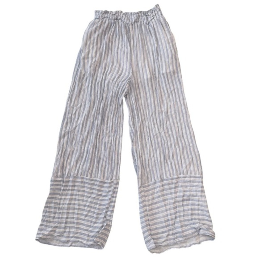 Fashion on Earth Striped Wide Leg Pants Coastal Grandmother‎ Beach Blue Large